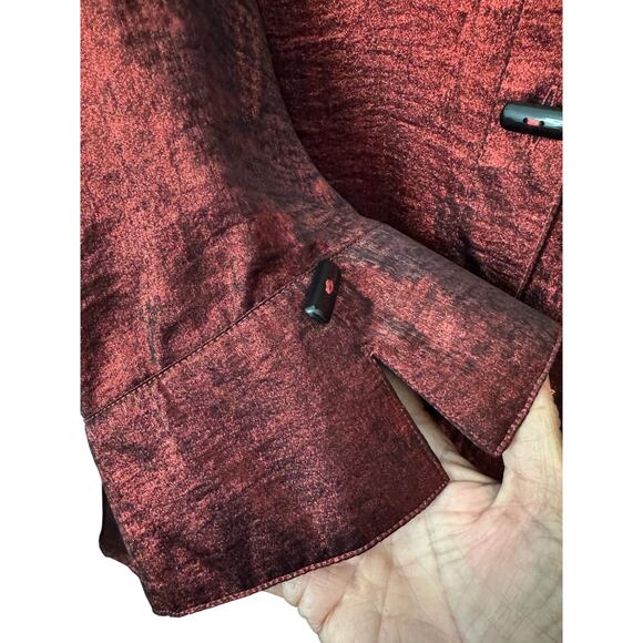 Ali Miles NWT red iridescent textured satin boutique tunic wired stand up collar - Picture 11 of 15